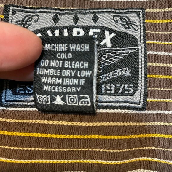 Avirex Button Down Shirt L Brown Mustard Yellow Striped‎ Long Sleeve Men - Picture 8 of 9